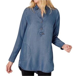 J Jill Medium Wash Denim Lyocell Popover Tunic Size M